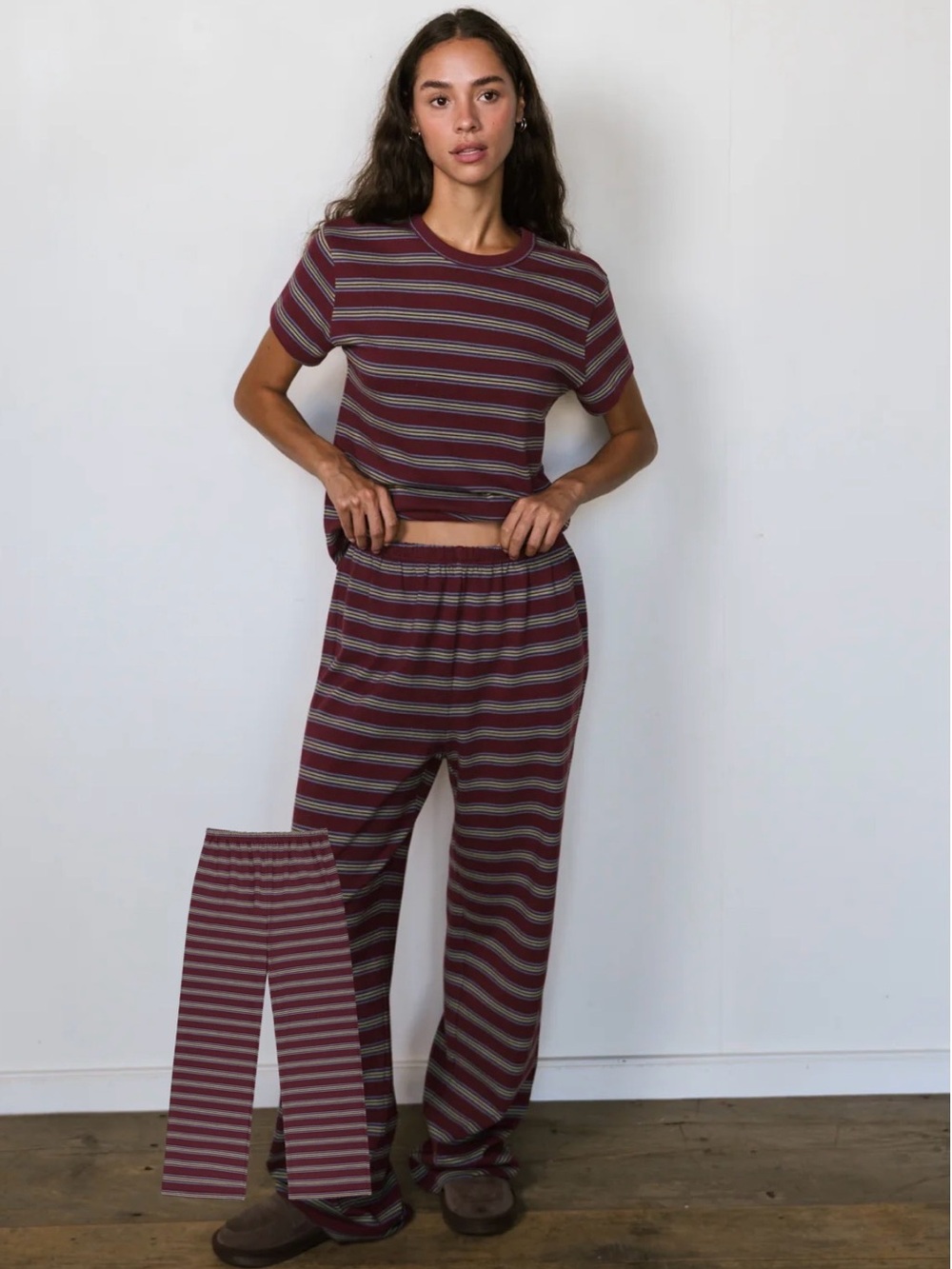 PARKE‼️ SOLD OUT‼️Wide-Leg Striped Lounge Pants in Burgundy and Pink Port Stripe